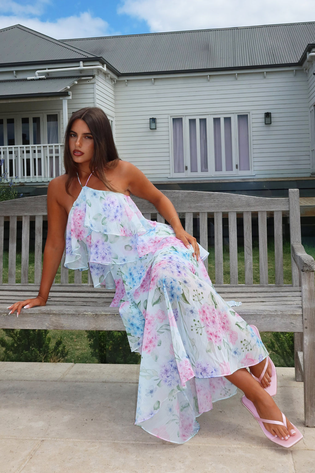 Darylyn Tiered Ruffle Maxi Dress Hydrangea Blue