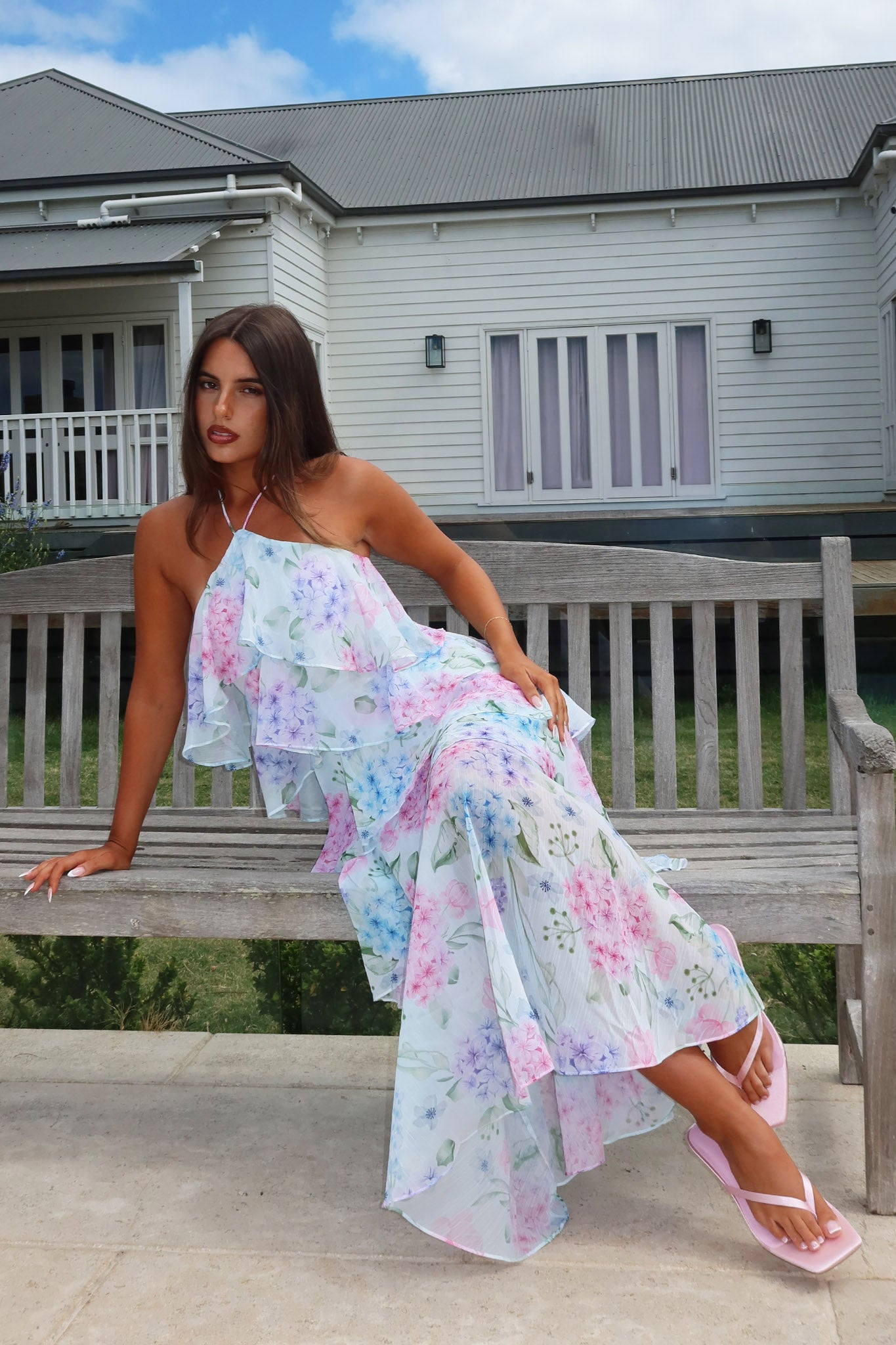 Darylyn Tiered Ruffle Maxi Dress Hydrangea Blue– Selfie Leslie