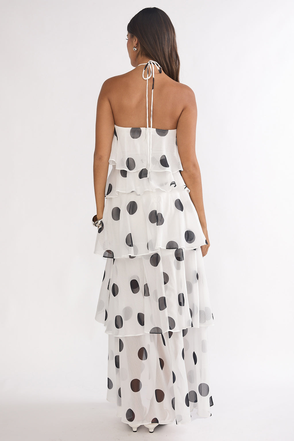 Darylyn Tiered Ruffle Maxi Dress Polka Dot White by Selfie Leslie