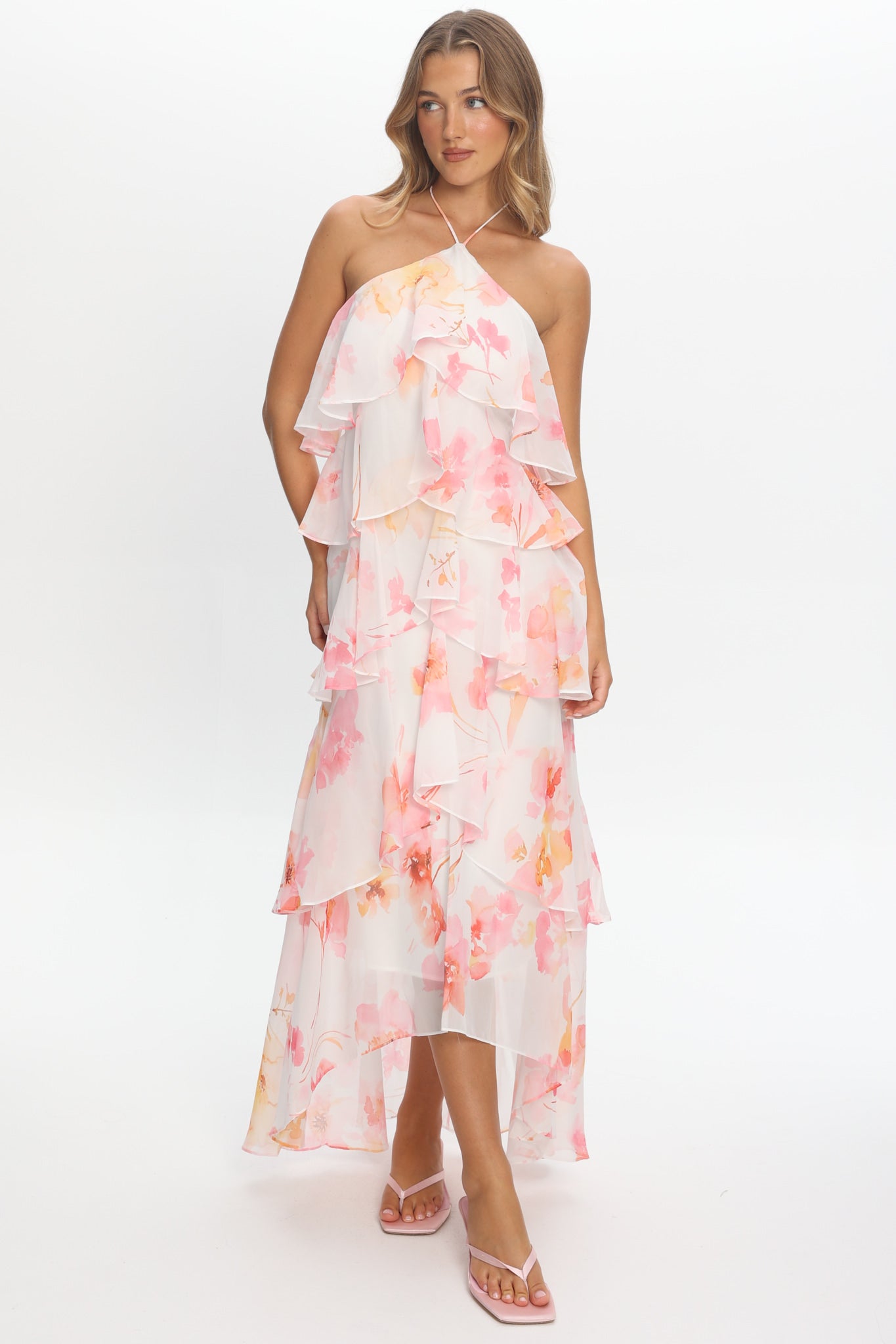 Shop the Darylyn Tiered Ruffle Maxi Dress Floral Pink