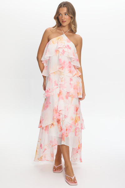 Darylyn Tiered Ruffle Maxi Dress Floral Pink | Selfie Leslie