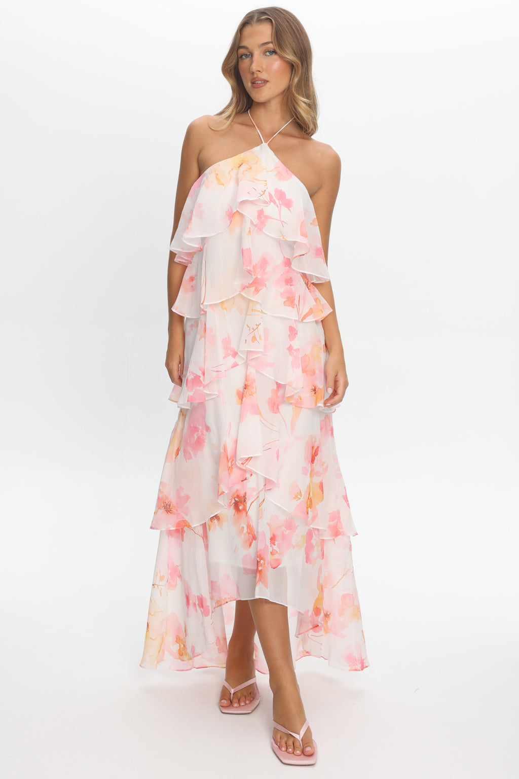 Darylyn Tiered Ruffle Maxi Dress Floral Pink