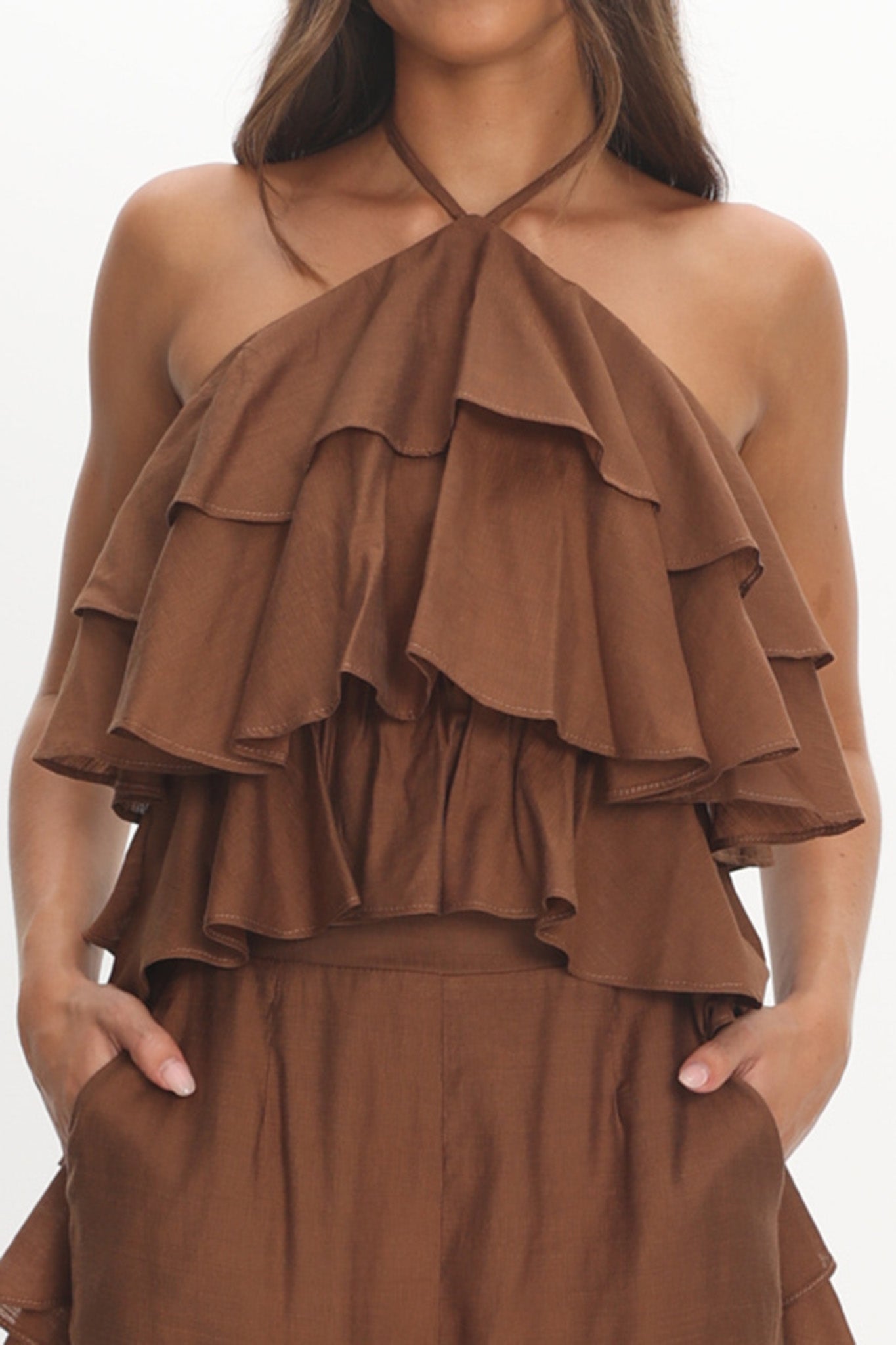 Darylyn Tiered Ruffle Top Chocolate