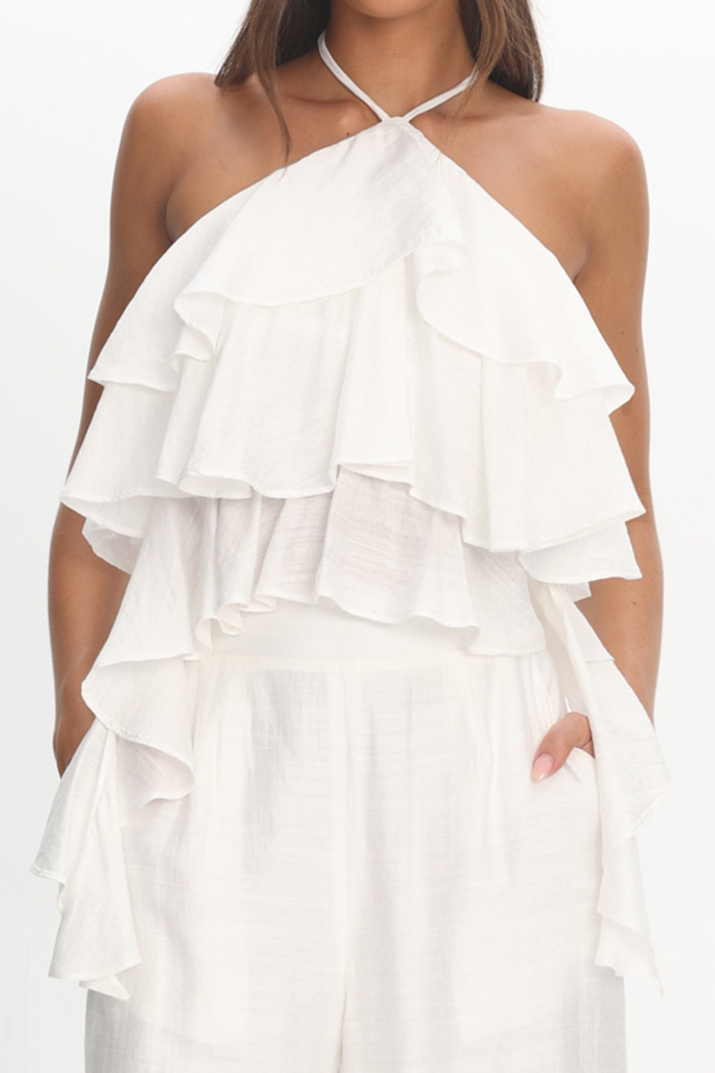 Darylyn Tiered Ruffle Top Off White