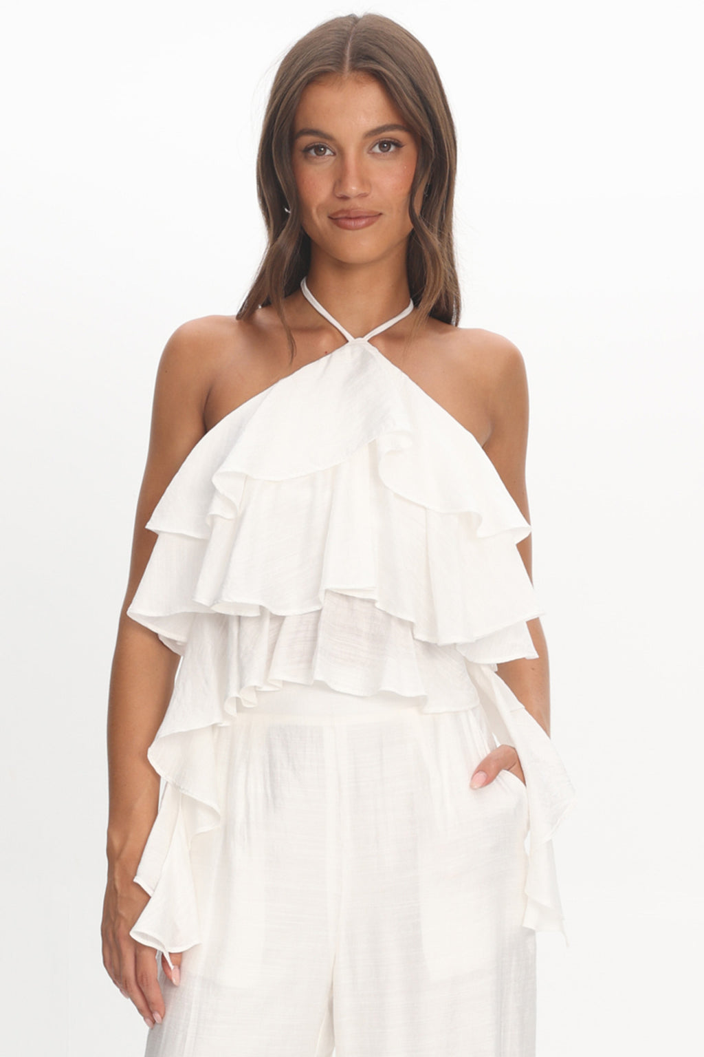 Darylyn Tiered Ruffle Top Off White