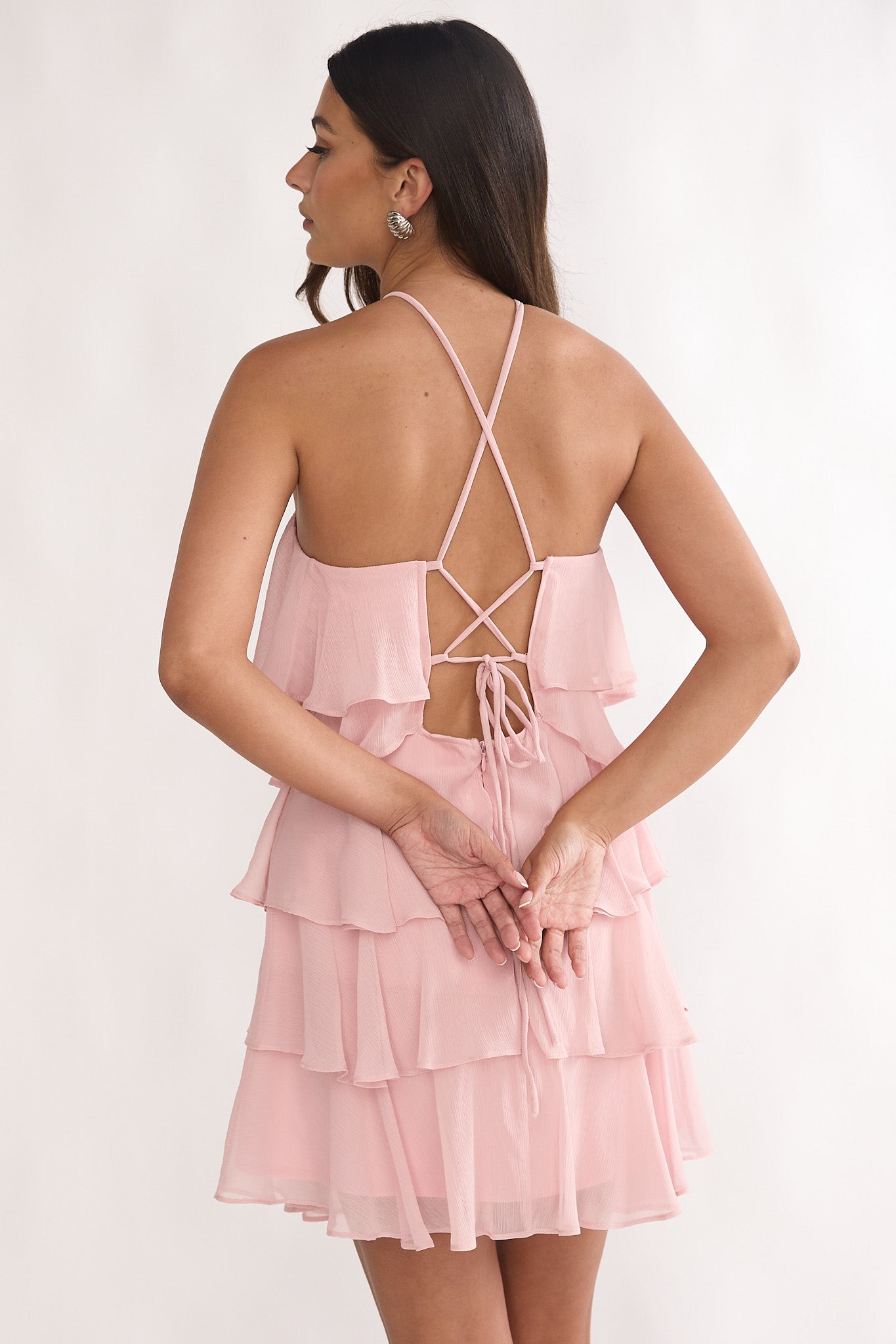 pink ruffle mini dress Darylyn Tiered Ruffle Mini Dress Pink