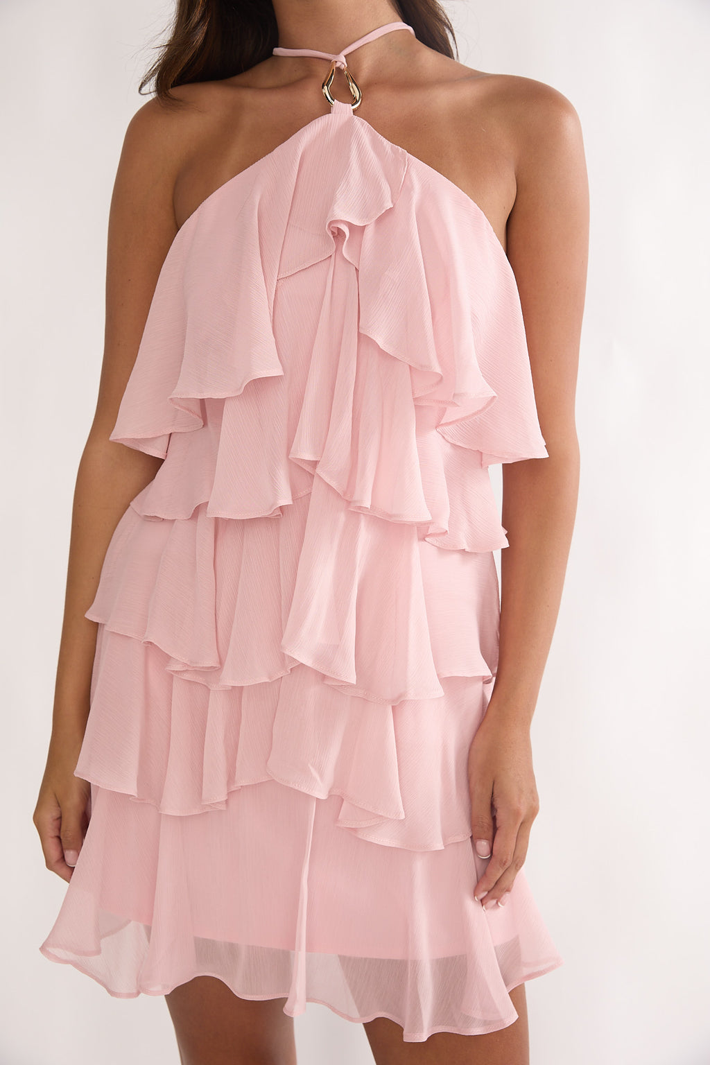 Darylyn Tiered Ruffle Mini Dress Pink by Selfie Leslie