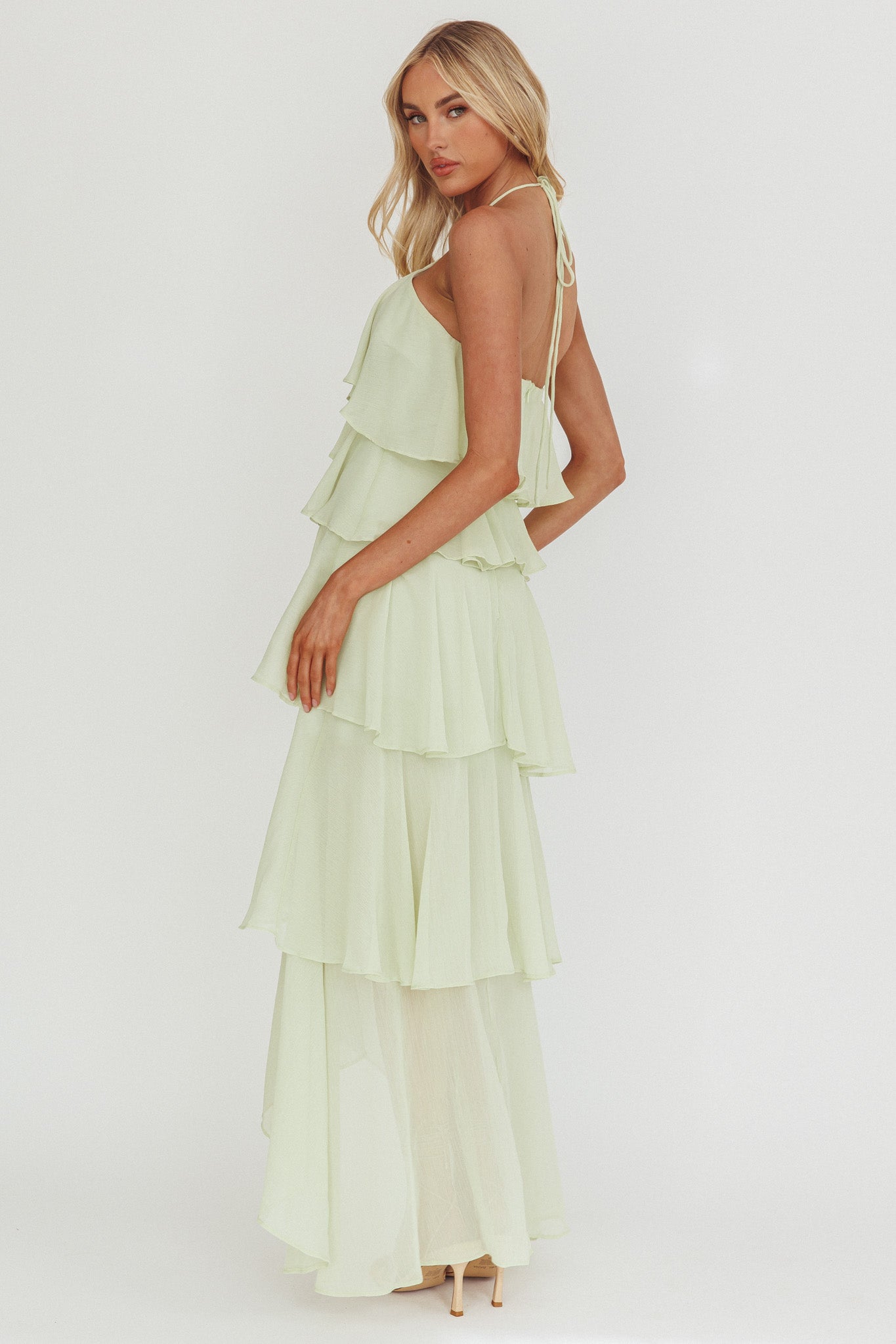 Darylyn Tiered Ruffle Maxi Dress Sage by Selfie Leslie