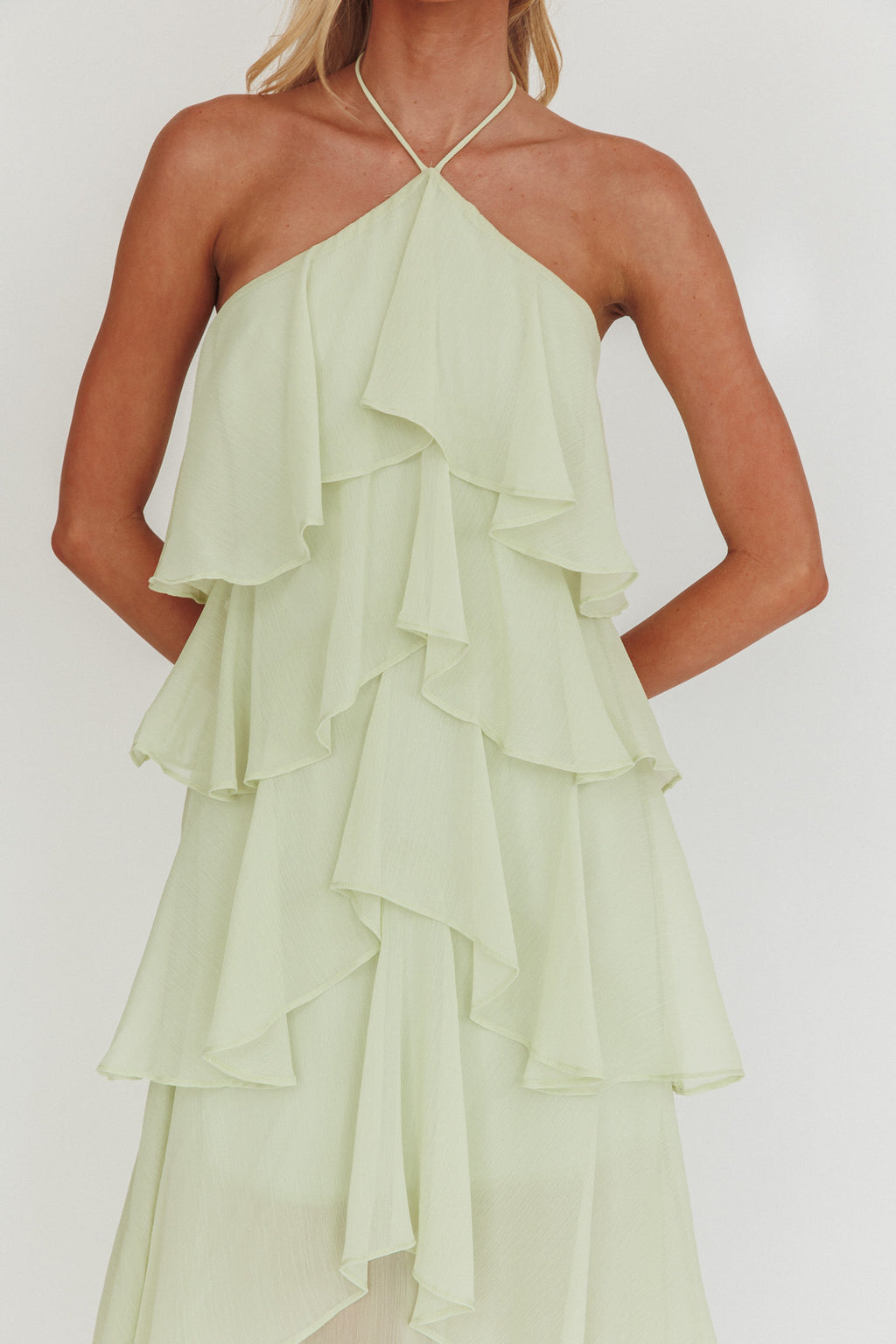 Darylyn Tiered Ruffle Maxi Dress Sage by Selfie Leslie