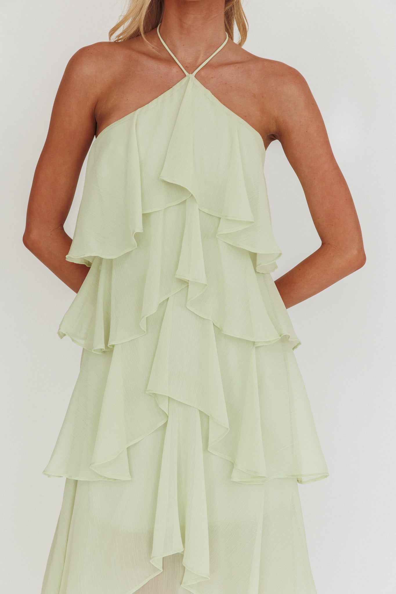 Darylyn Tiered Ruffle Maxi Dress Sage by Selfie Leslie