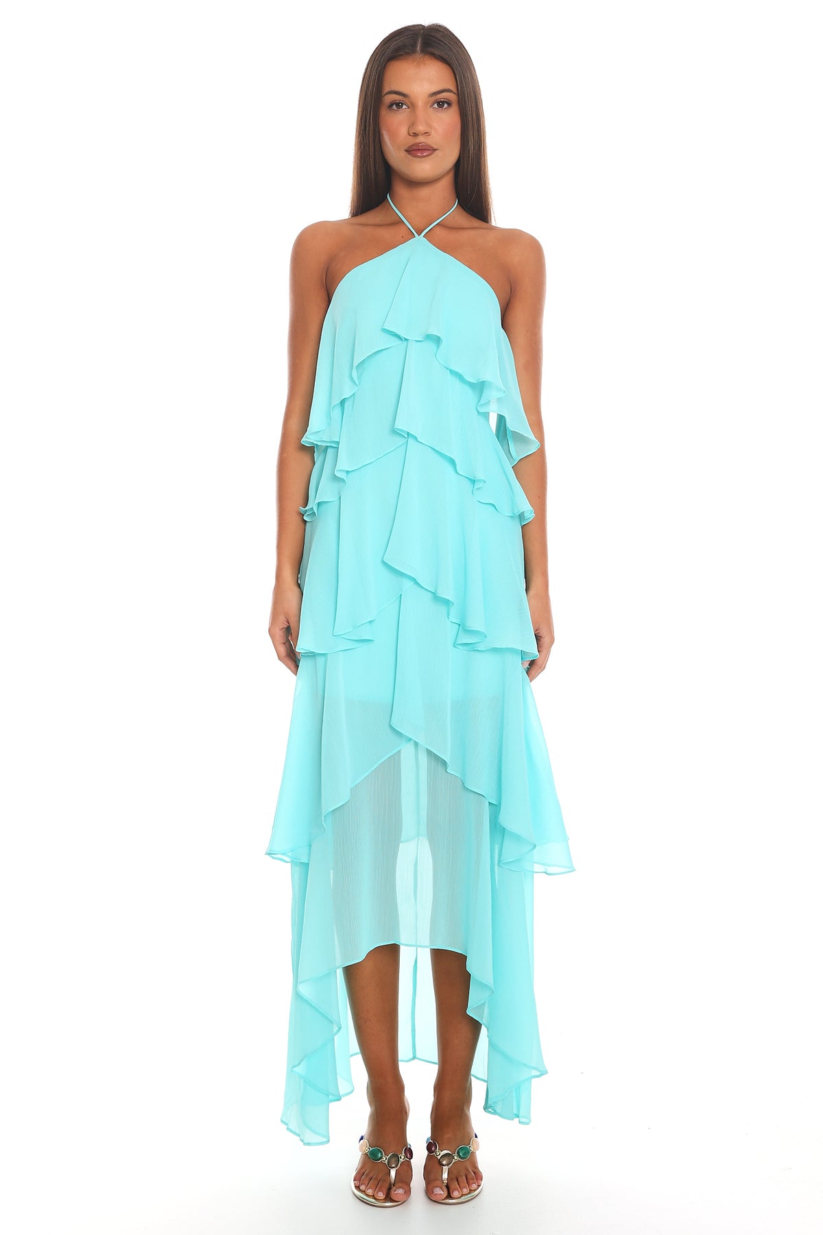 Darylyn Tiered Ruffle Maxi Dress Aqua