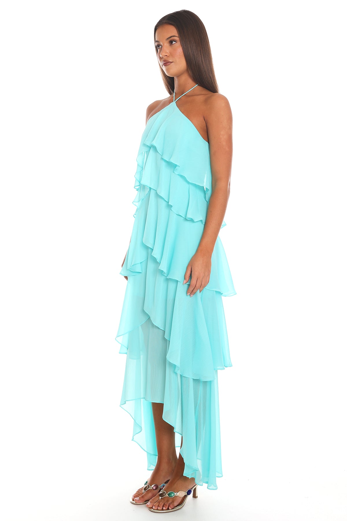 Darylyn Tiered Ruffle Maxi Dress Aqua