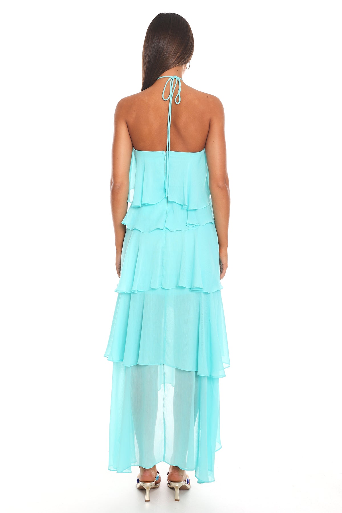 Darylyn Tiered Ruffle Maxi Dress Aqua