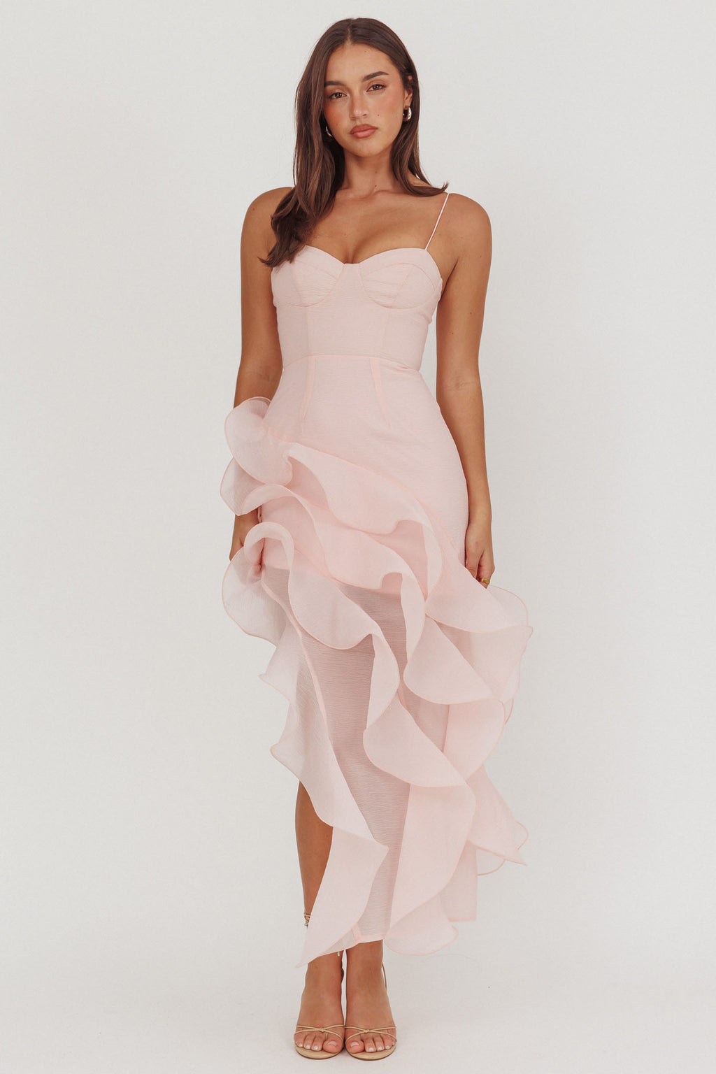 Charmayne Asymmetric Ruffle Trim Maxi Dress Pink Charmayne Asymmetric Ruffle Trim Maxi Dress Pink