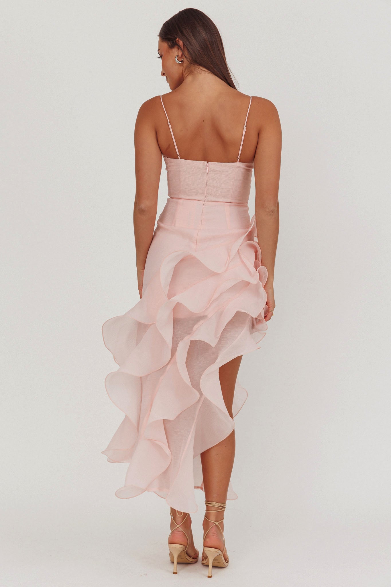Charmayne Asymmetric Ruffle Trim Maxi Dress Pink Charmayne Asymmetric Ruffle Trim Maxi Dress Pink