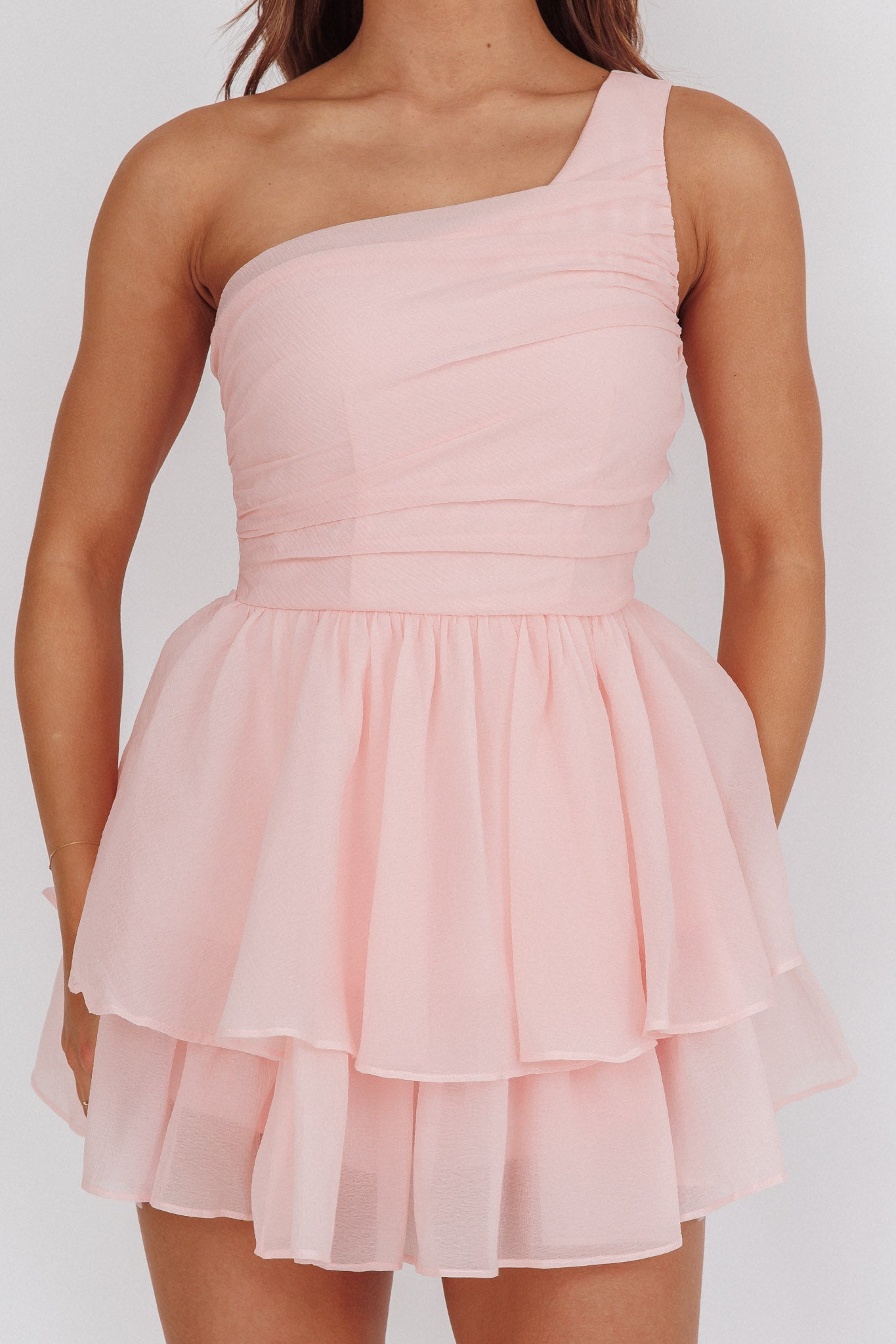 Raelene One-Shoulder Ruffle Romper Pink | Selfie Leslie