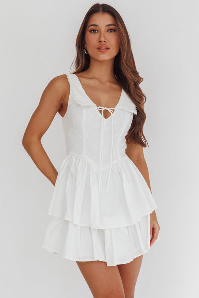 Corella Tied Bust Layered Hem Mini Dress White | Selfie Leslie