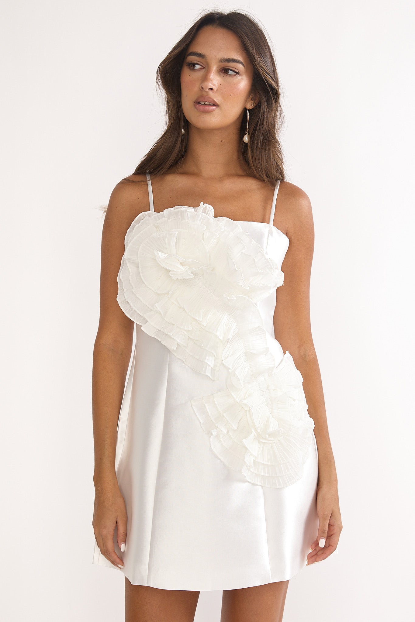 Cosmique 3D Ruffle Design Mini Dress White– Selfie Leslie