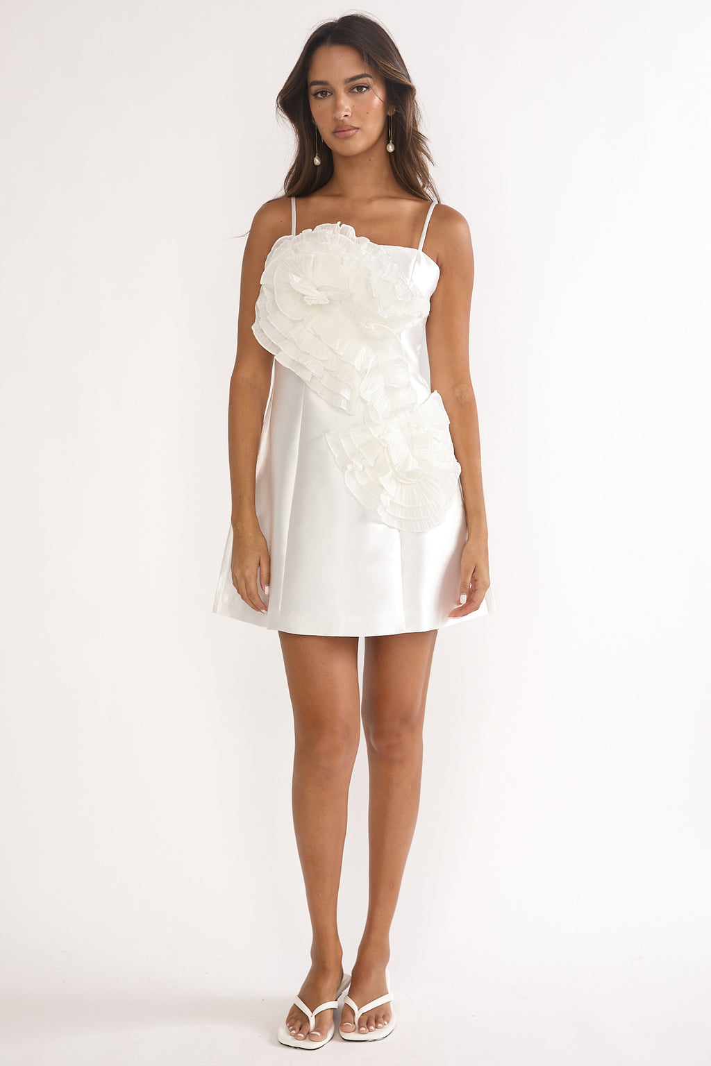 Cosmique 3D Ruffle Design Mini Dress White by Selfie Leslie