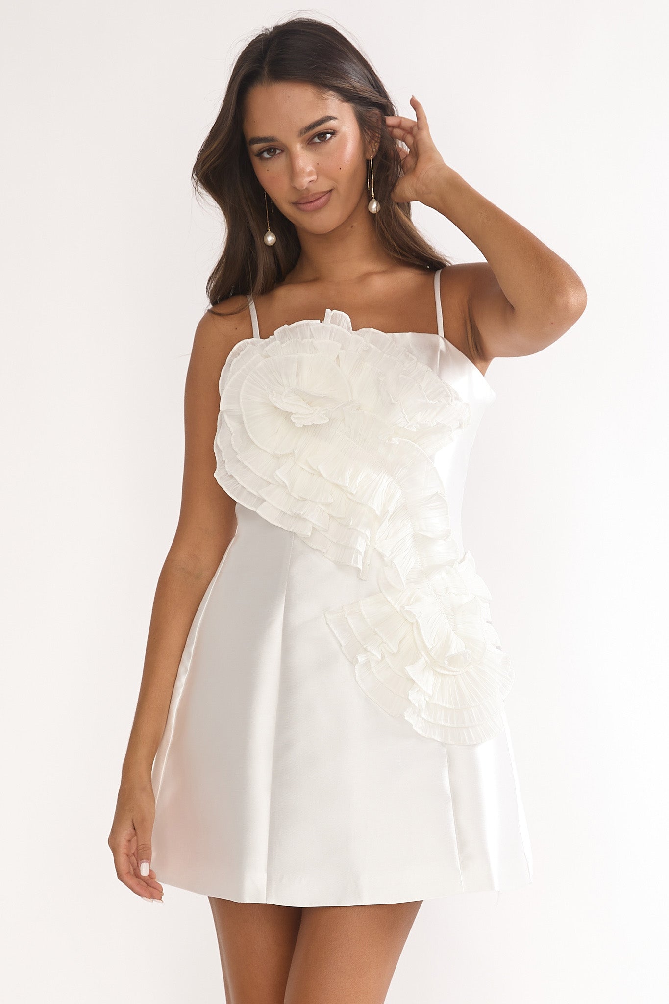 Cosmique 3D Ruffle Design Mini Dress White by Selfie Leslie