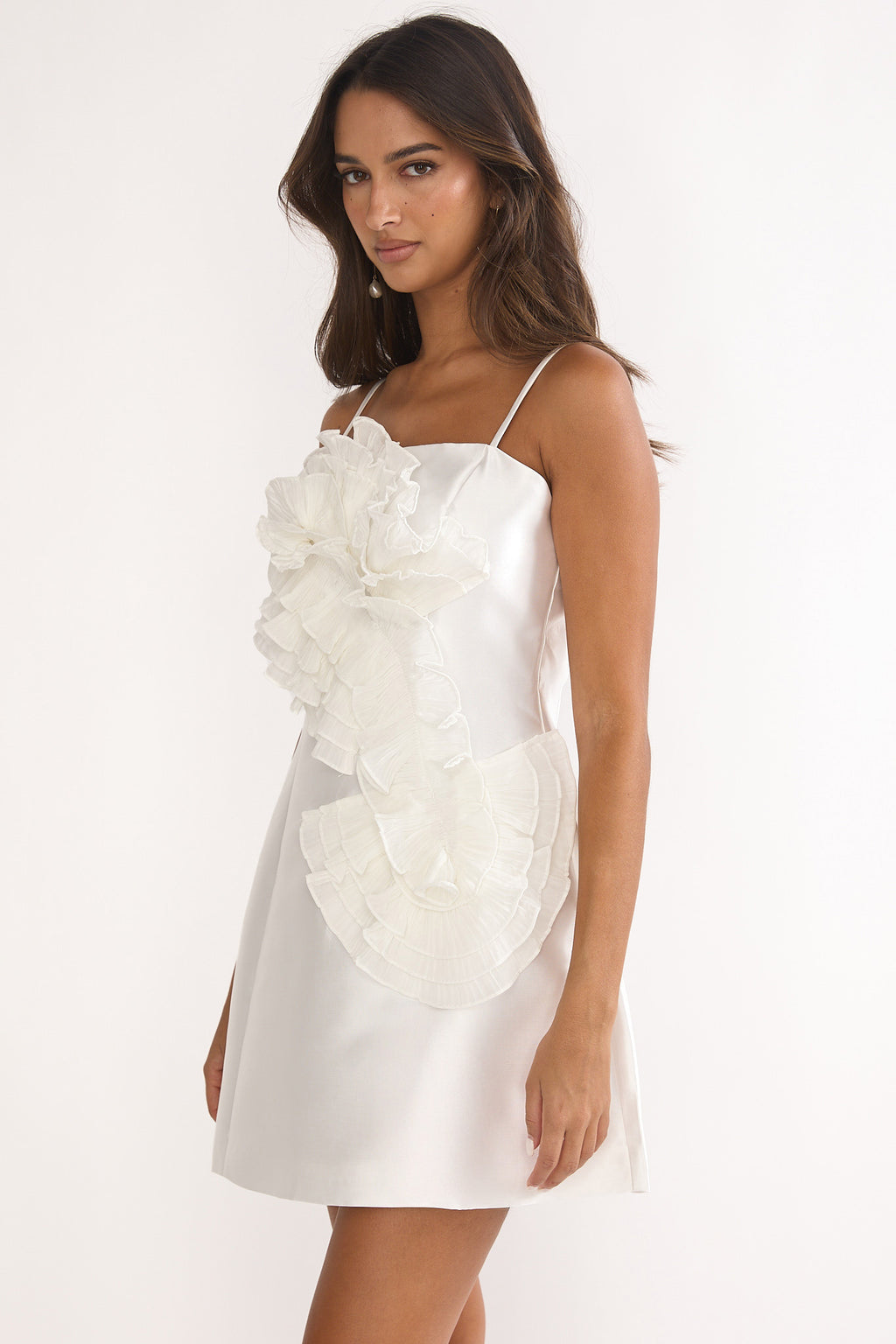 Cosmique 3D Ruffle Design Mini Dress White by Selfie Leslie