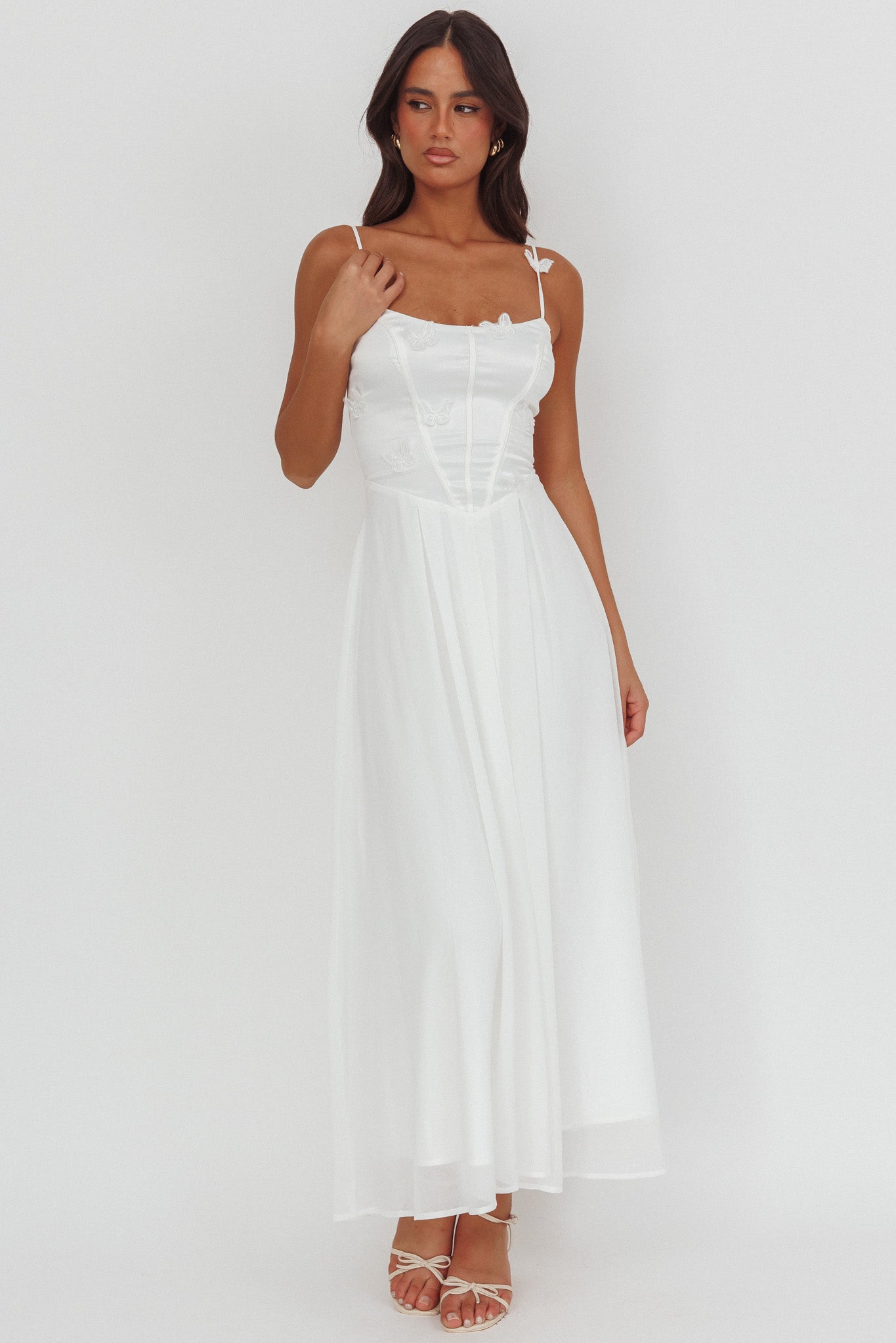 Lora Cami Strap Butterfly Dress White by Selfie Leslie