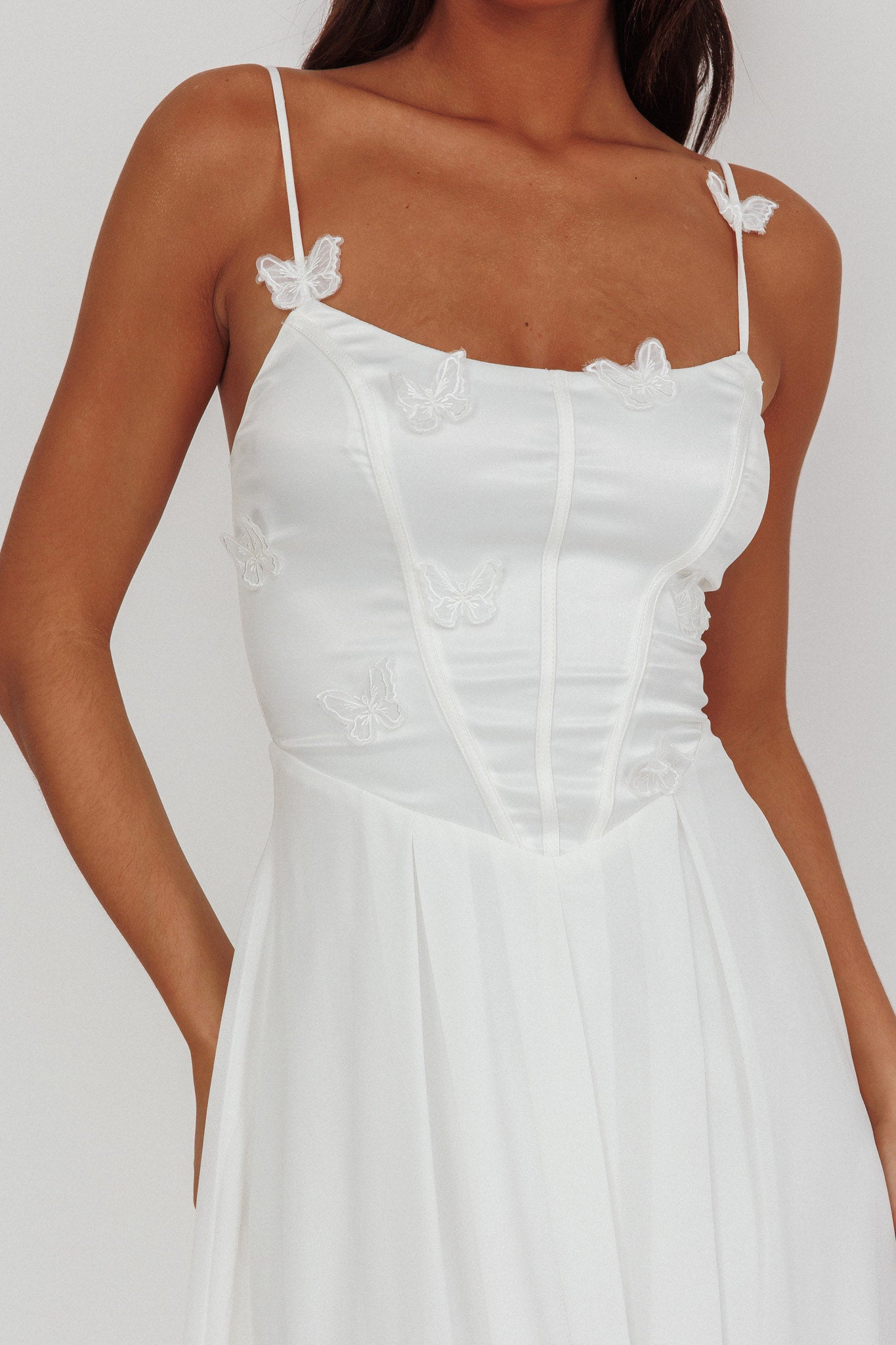 Lora Cami Strap Butterfly Dress White by Selfie Leslie