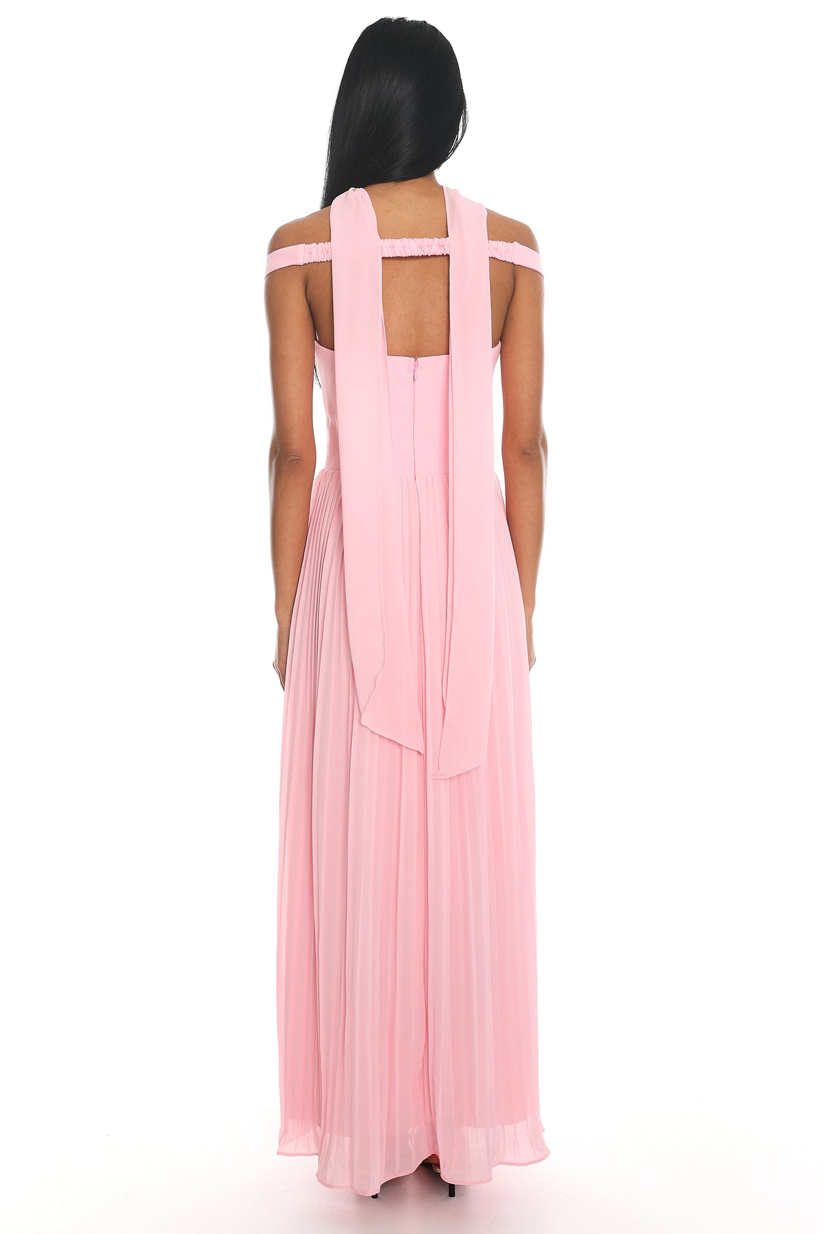 Quinnae Off-Shoulder Accordion Pleat Maxi Dress Pink by Selfie Leslie