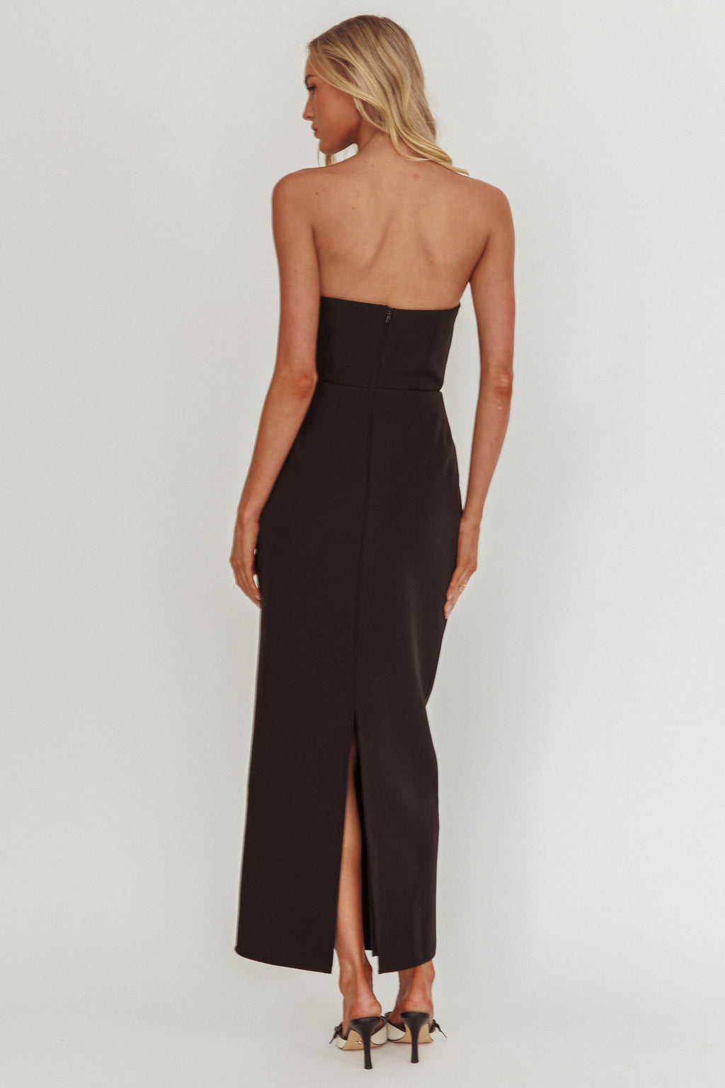 Cocktail Party Strapless Bow Bust Maxi Dress Black by Selfie Leslie