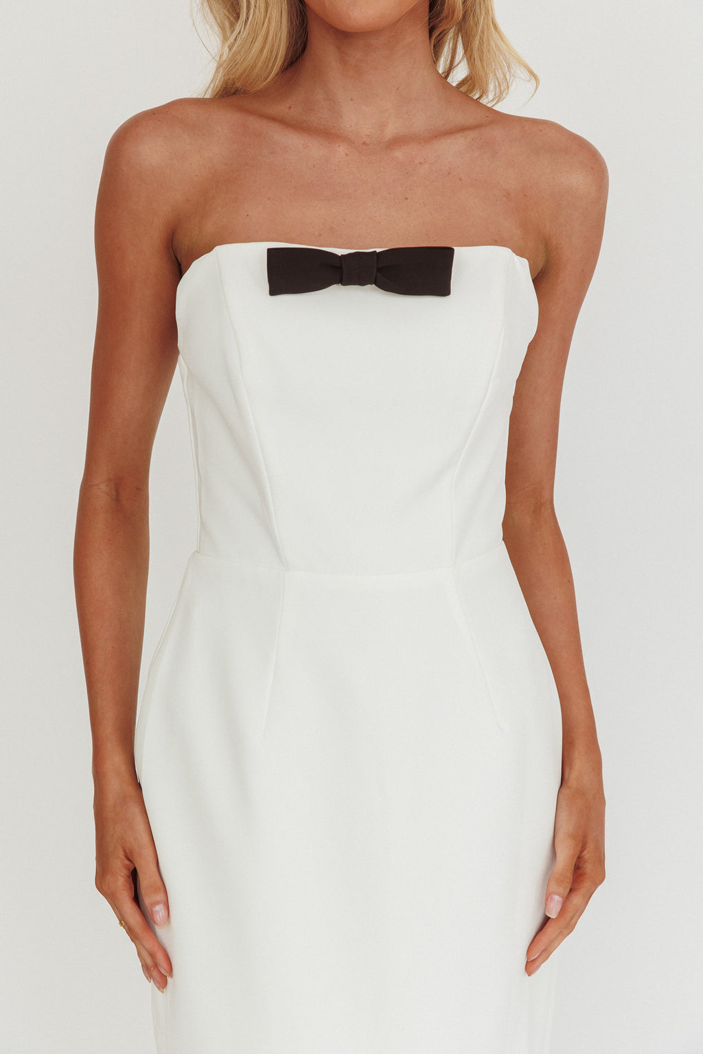 Cocktail Party Strapless Bow Bust Maxi Dress White by Selfie Leslie