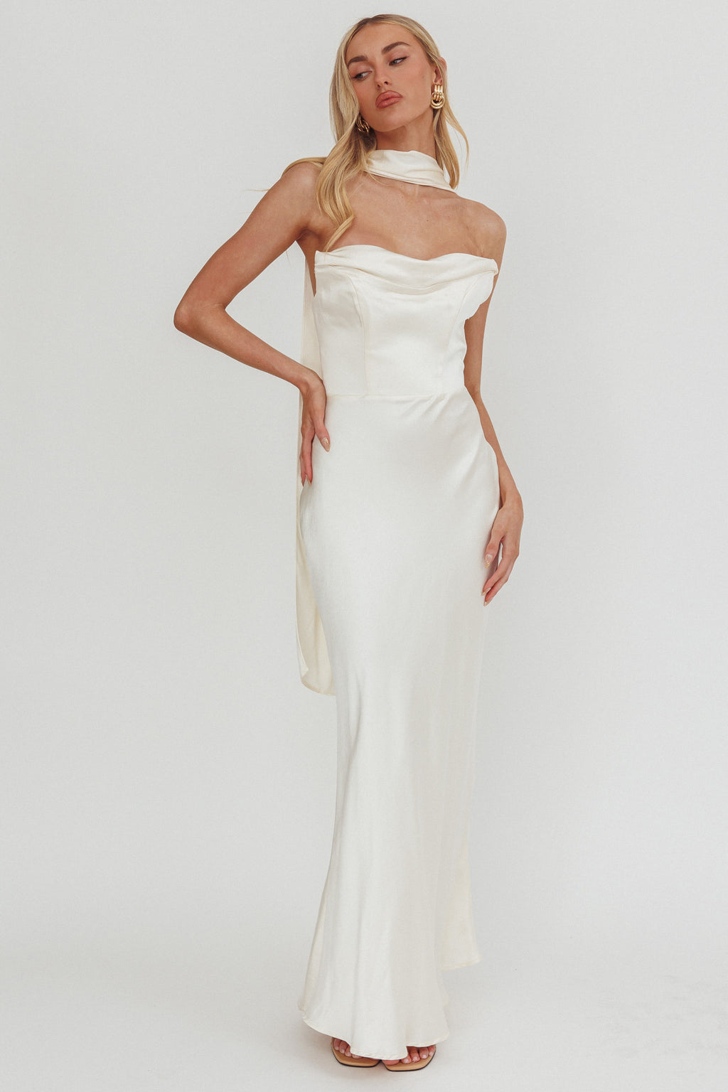 Navi Strapless Laced Back Maxi Dress Oyster by Selfie Leslie