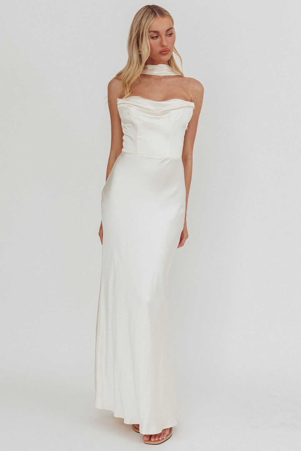 Navi Strapless Laced Back Maxi Dress Oyster by Selfie Leslie