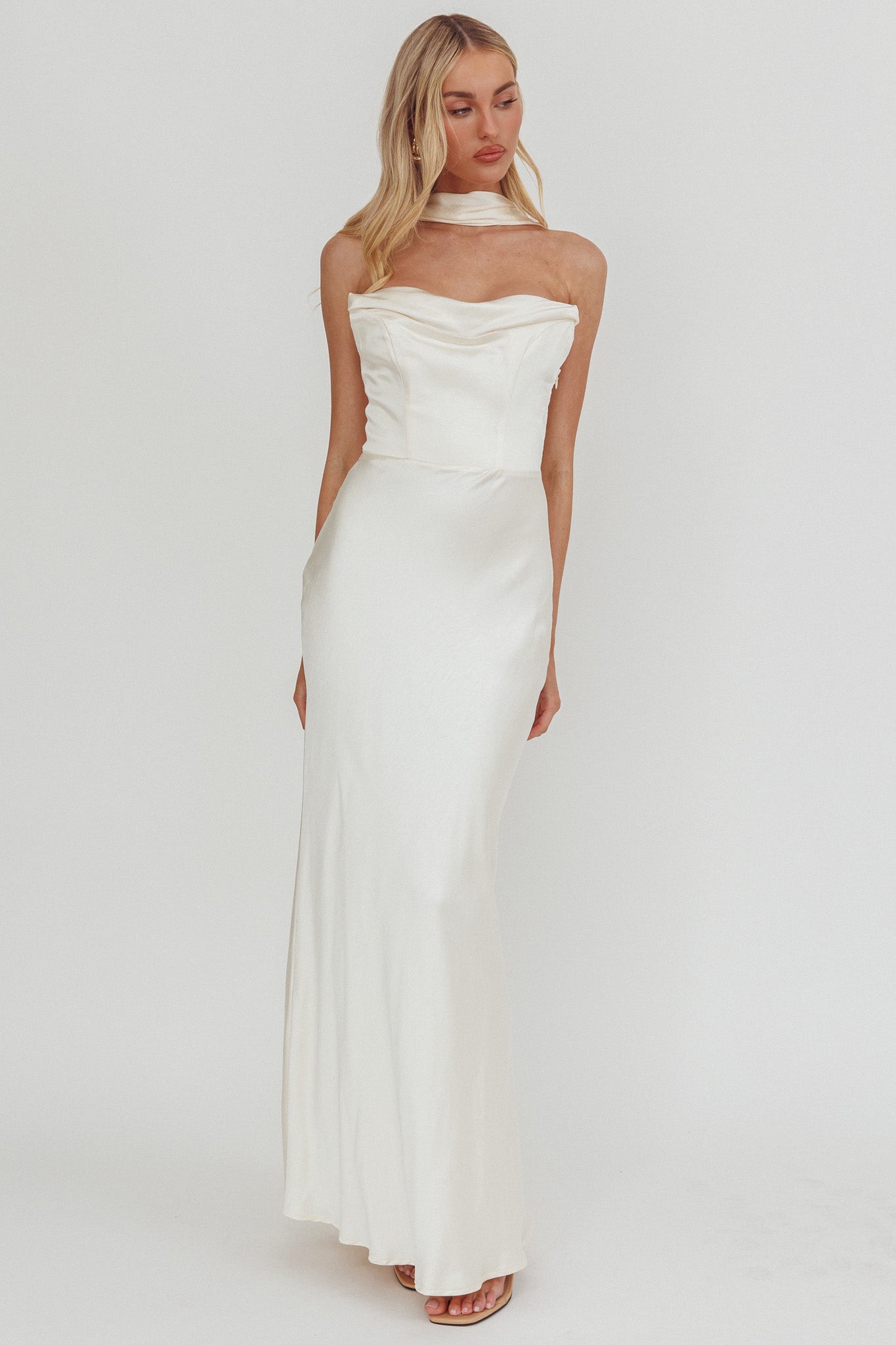 Navi Strapless Laced Back Maxi Dress Oyster by Selfie Leslie