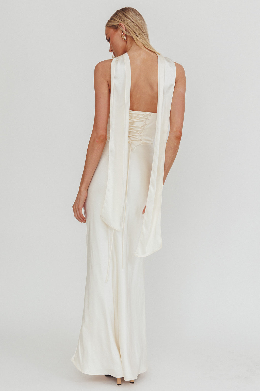 Navi Strapless Laced Back Maxi Dress Oyster by Selfie Leslie