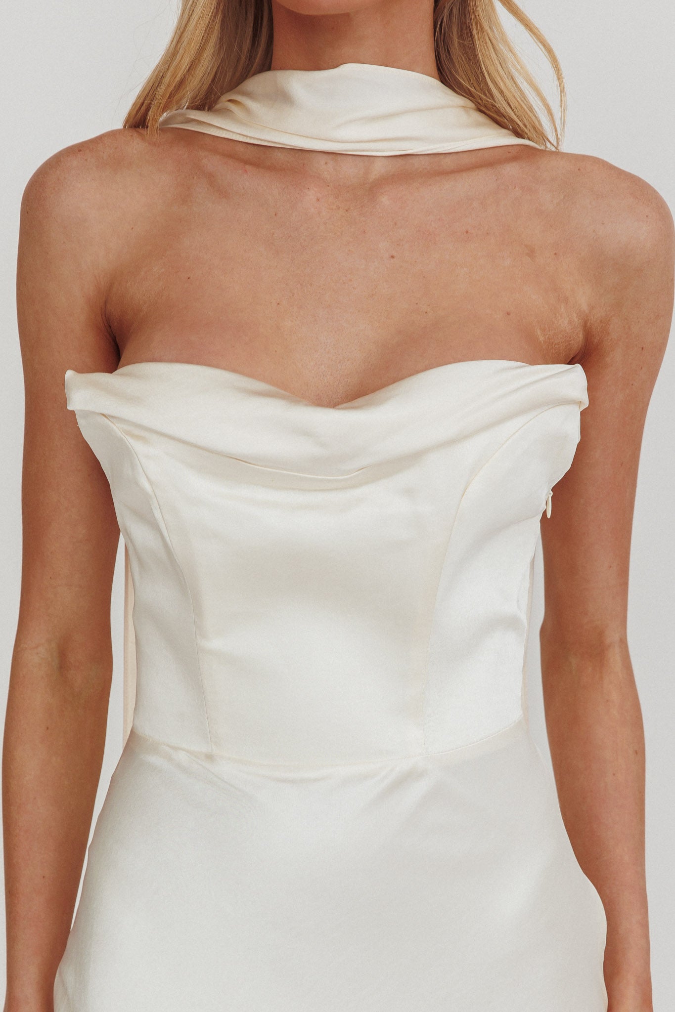 Navi Strapless Laced Back Maxi Dress Oyster by Selfie Leslie