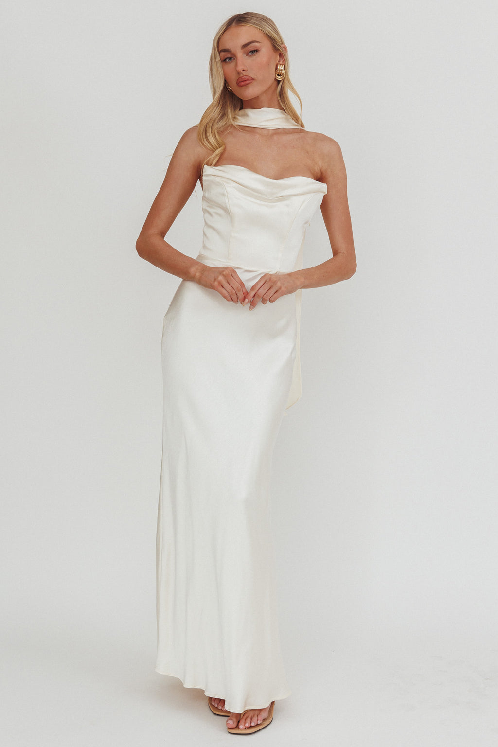 Navi Strapless Laced Back Maxi Dress Oyster by Selfie Leslie