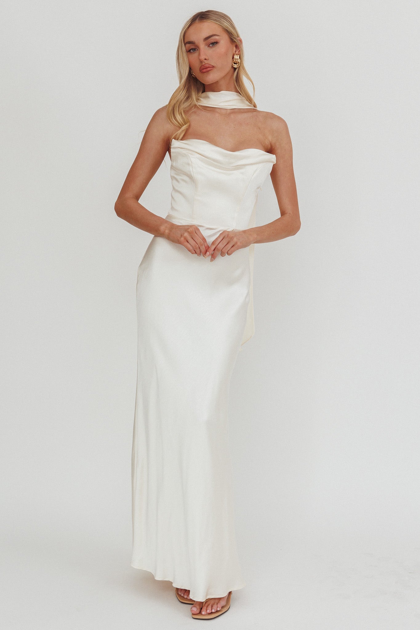 Navi Strapless Laced Back Maxi Dress Oyster by Selfie Leslie