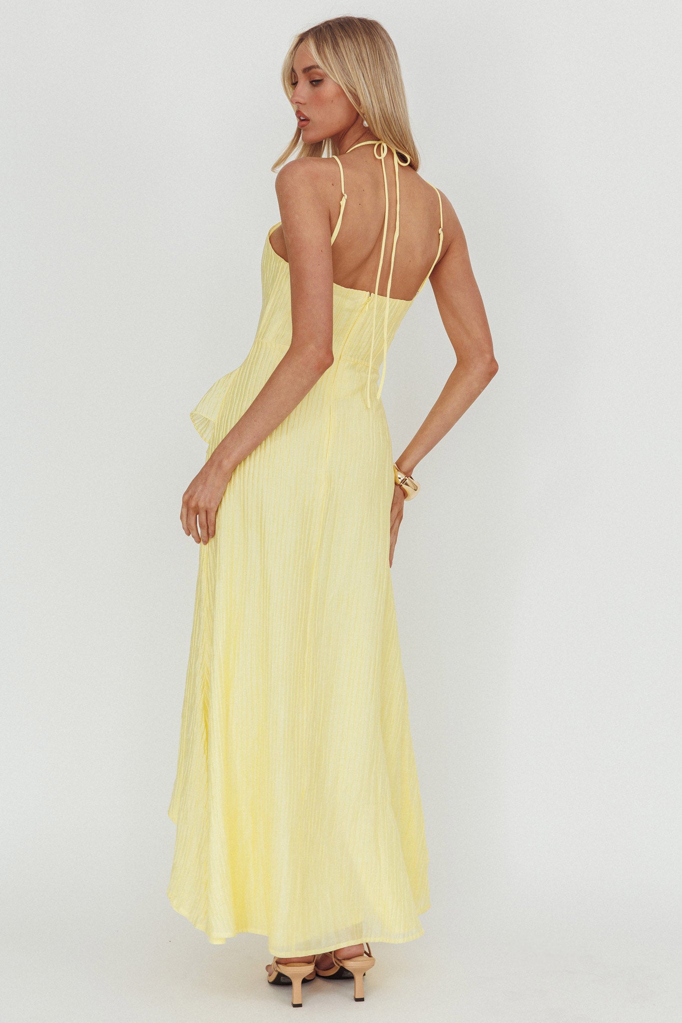 Nerisse Textured Frill Halter Maxi Dress Lemon by Selfie Leslie