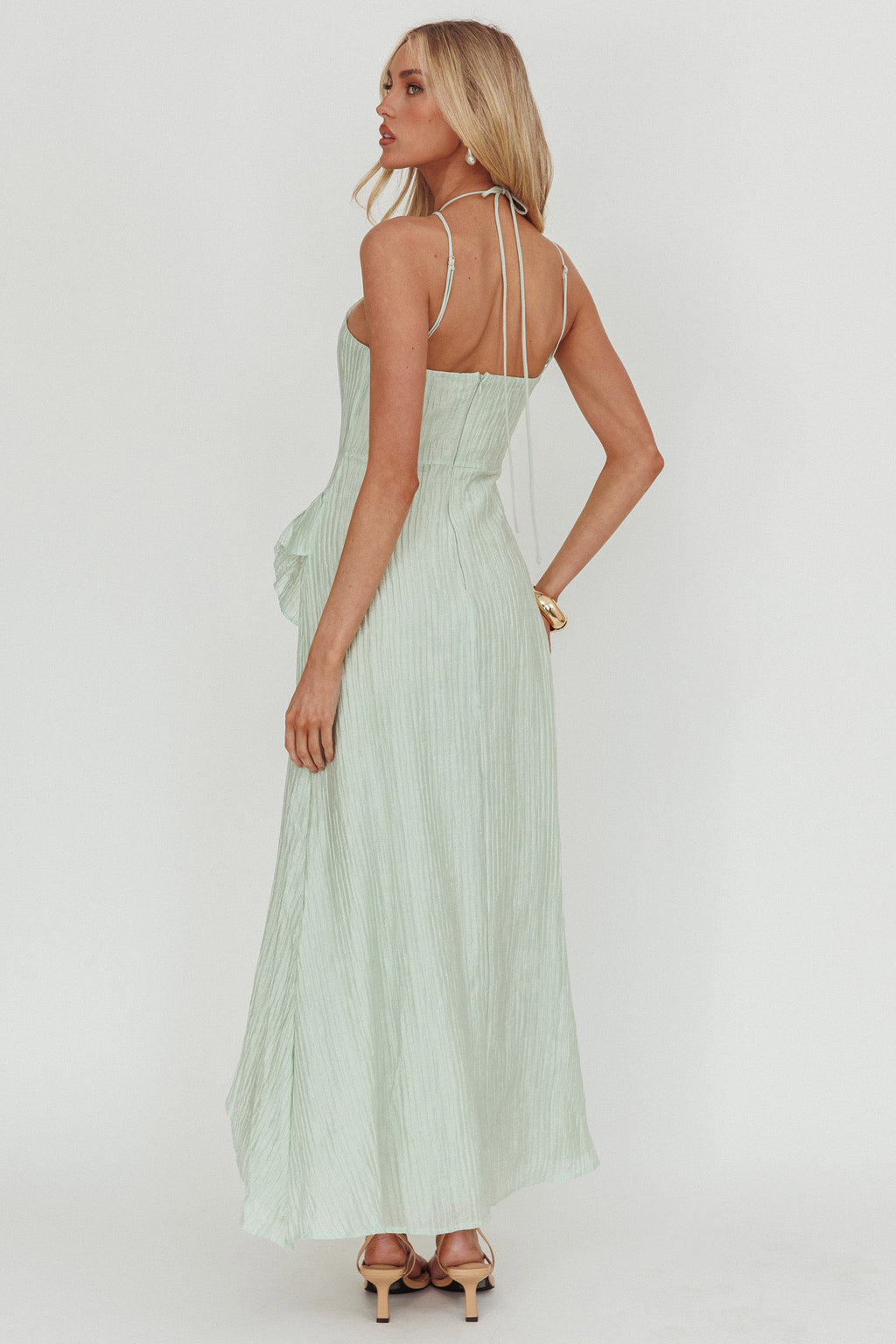 Nerisse Textured Frill Halter Maxi Dress Sage by Selfie Leslie