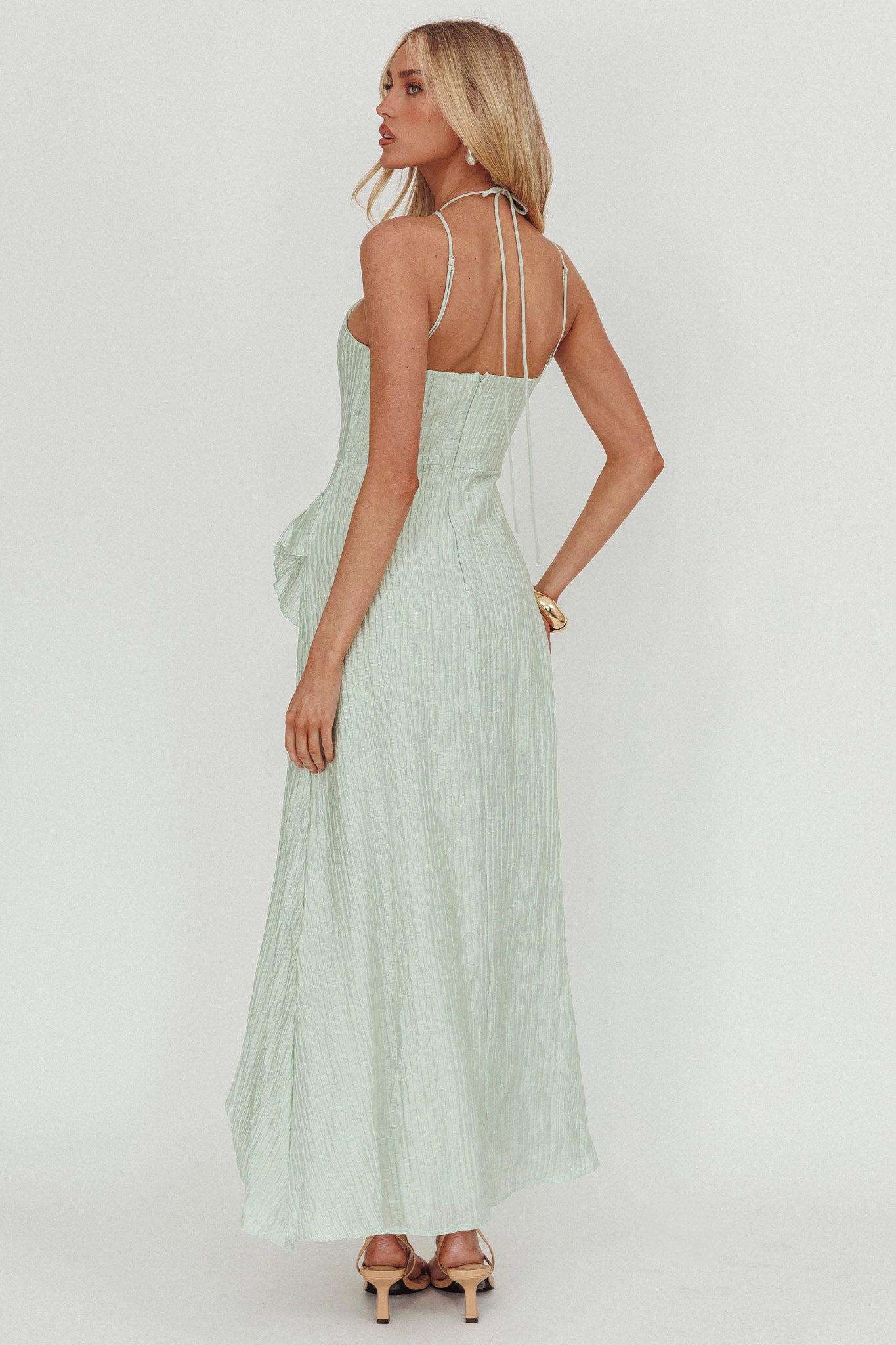 Nerisse Textured Frill Halter Maxi Dress Sage by Selfie Leslie
