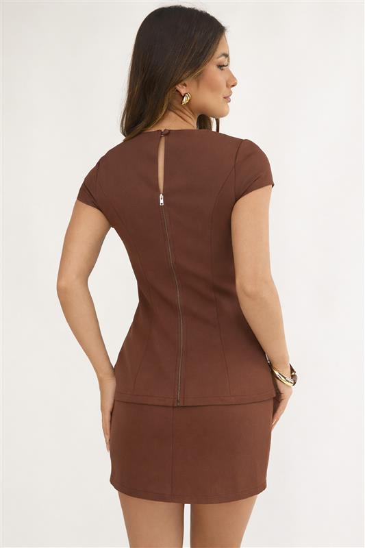 Arlina Cap Sleeve Button Top Chocolate | Selfie Leslie