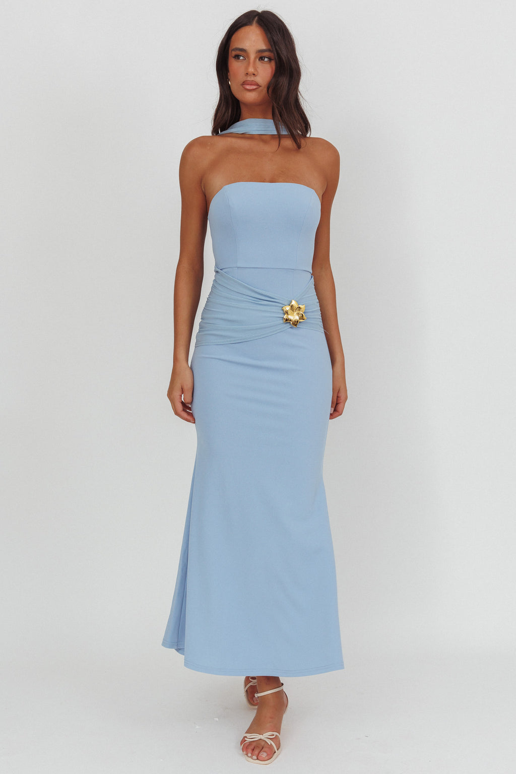 Jeramia Strapless Brooch Maxi Dress Blue by Selfie Leslie