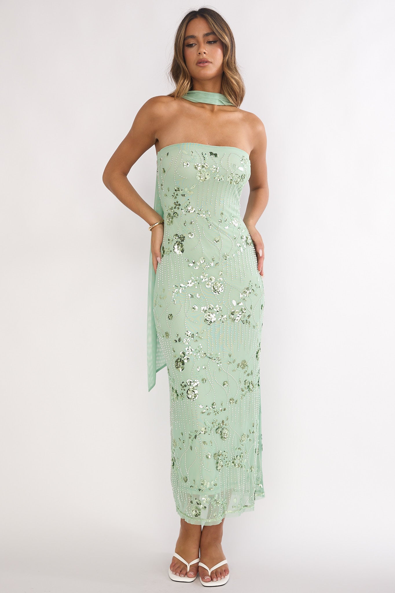 Jeremia Strapless Maxi Dress Sequin Mint