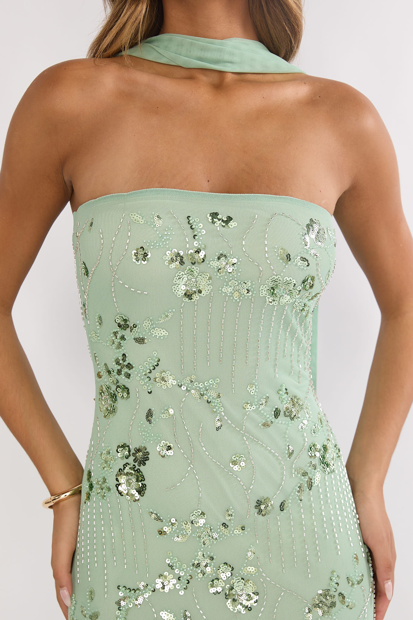 Jeremia Strapless Maxi Dress Sequin Mint - L Jeremia Strapless Maxi Dress Sequin Mint - L
