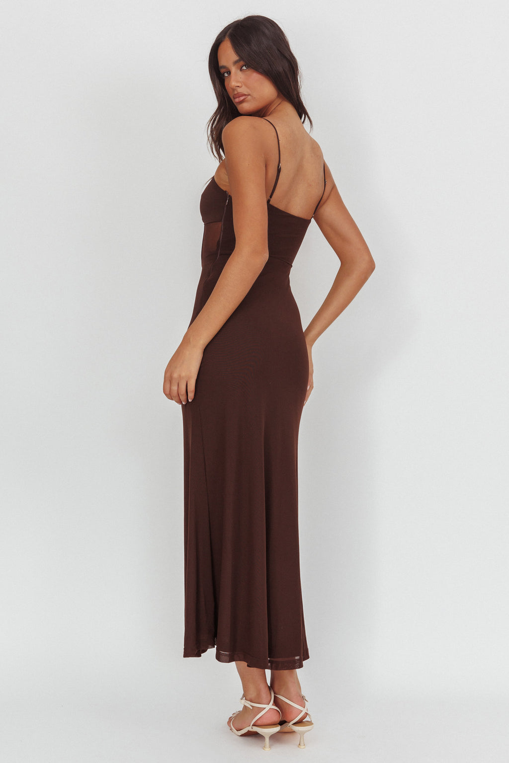 Such A Libra Sheer Bodice Maxi Dress Chocolate by Selfie Leslie