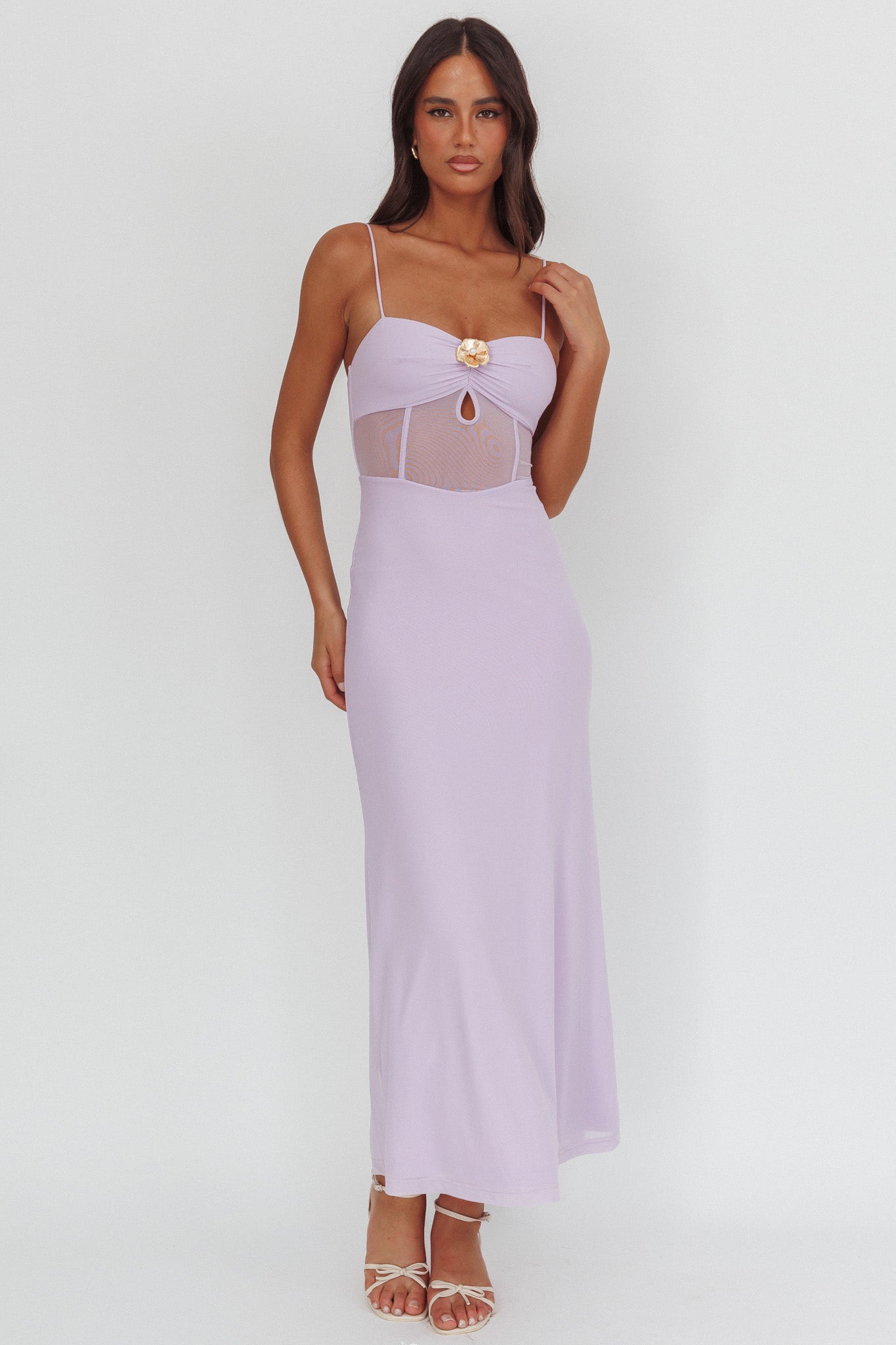 Shop the Such A Libra Sheer Bodice Maxi Dress Lilac