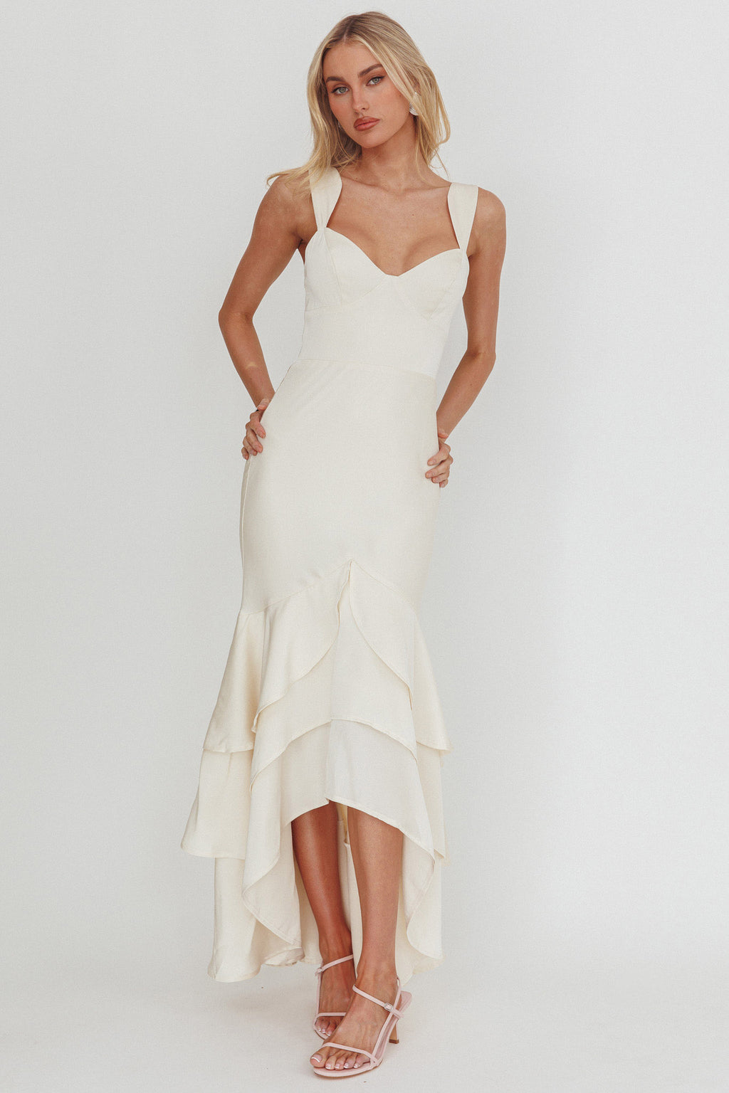 Baylin Layered Mermaid Hem Maxi Dress Cream by Selfie Leslie
