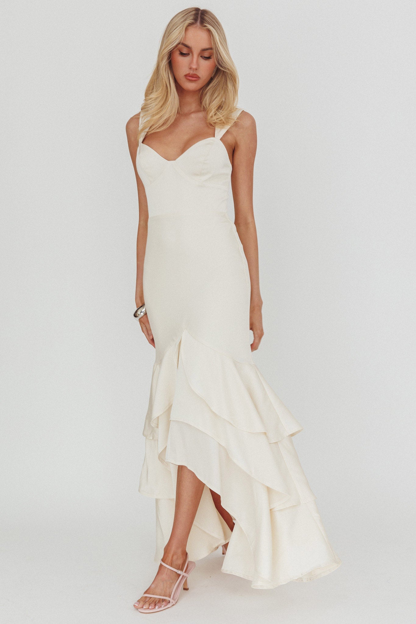 Baylin Layered Mermaid Hem Maxi Dress Cream by Selfie Leslie