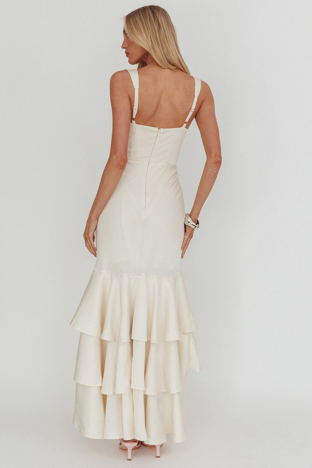 Baylin Layered Mermaid Hem Maxi Dress Cream by Selfie Leslie