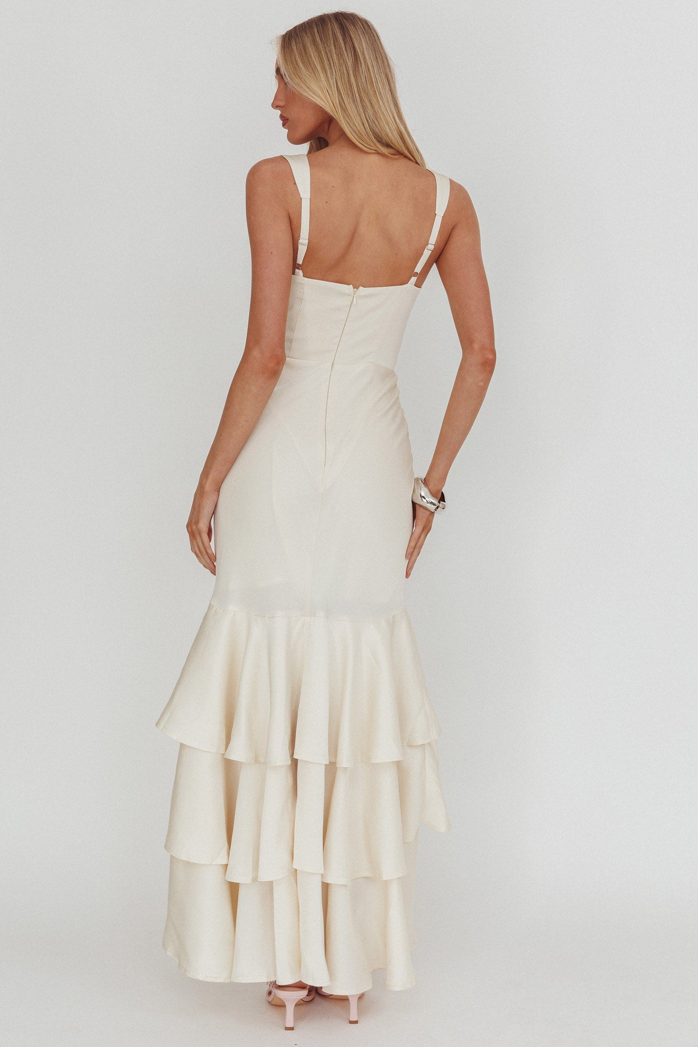 Baylin Layered Mermaid Hem Maxi Dress Cream by Selfie Leslie